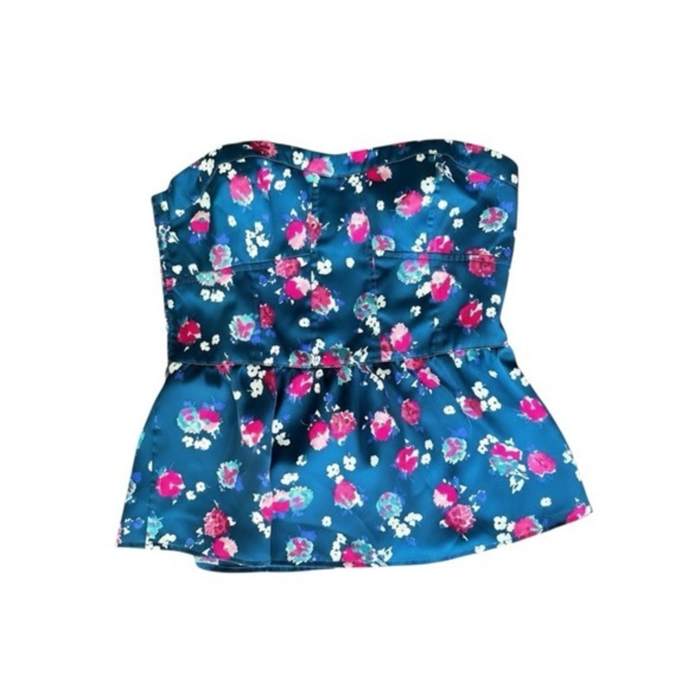 Autumn Wedding Guest Y2K Dark Floral Satin Strapless Peplum Top Dark Coquette S